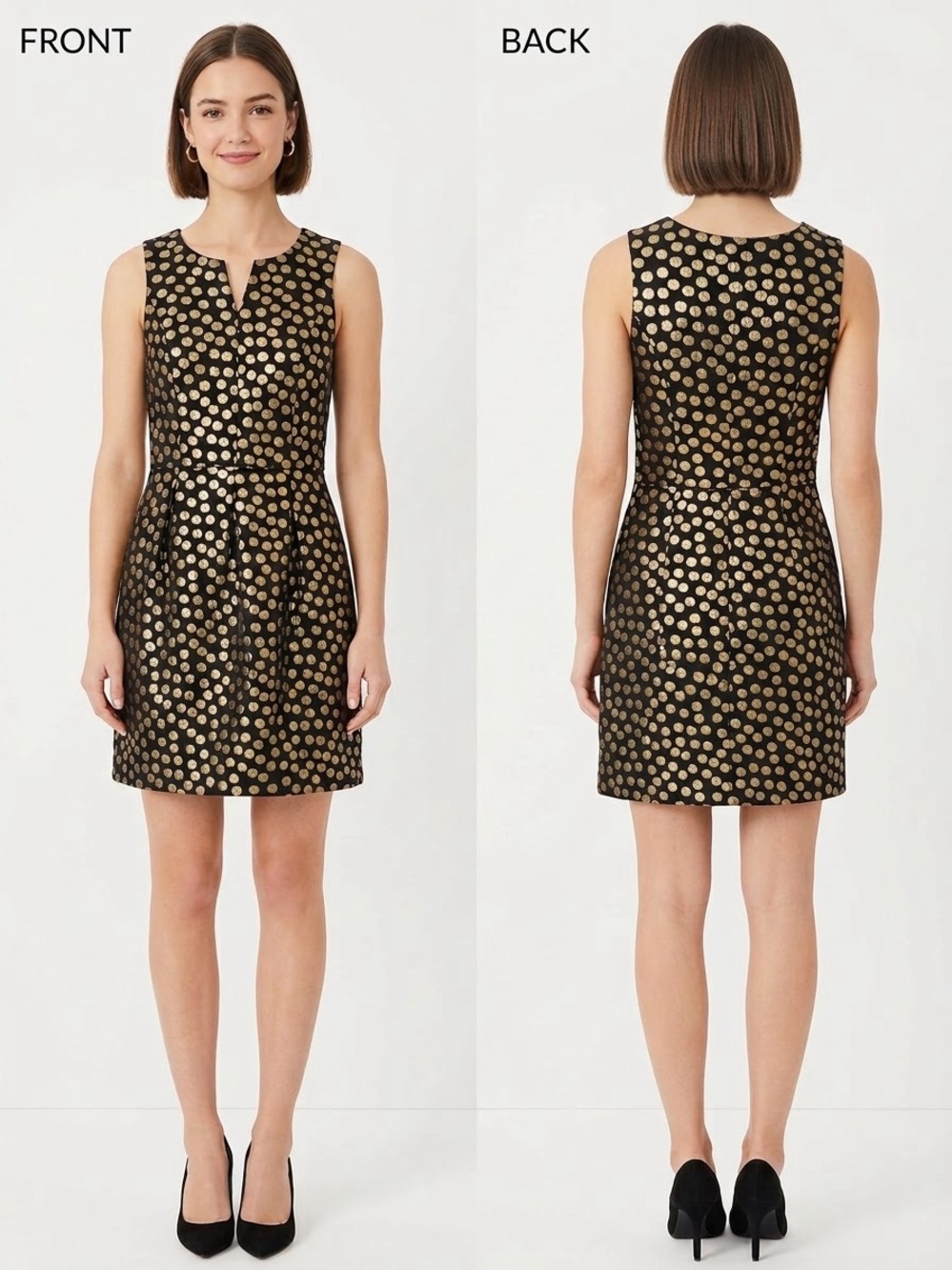 Kensie Metallic Gold Polka Dot Jacquard Dress Fit Flare Black Women's Size XS